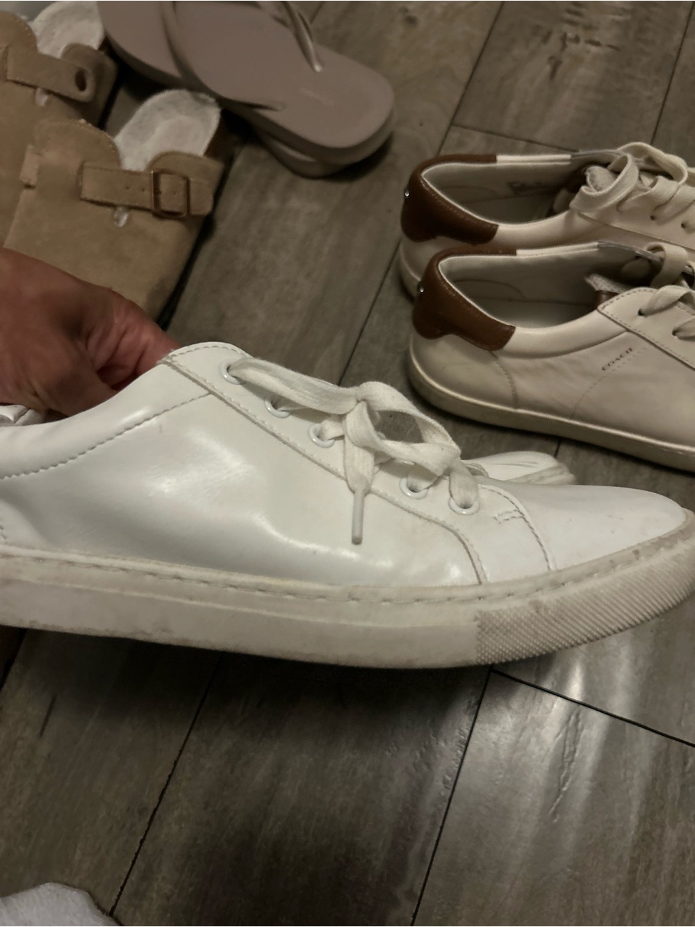 Coach White and Brown Leather Low Top AND Banana Republic all white low Sneakers - Picture 8 of 11